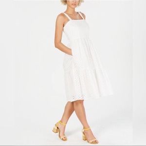 NEW! Vince Camuto white, lined eyelet cotton lace dress with pockets. Style: Ivy